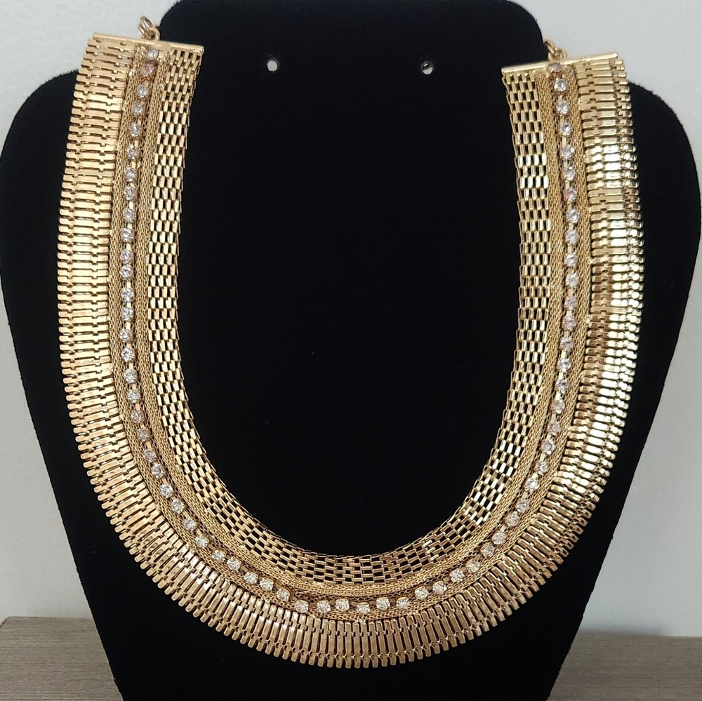 Gold bib double-sided statement necklace